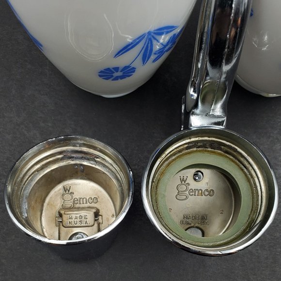 Gemco Cornflower Blue Sugar & Creamer Set Blue Cornflower Sugar Syrup Dispensers - Picture 8 of 10